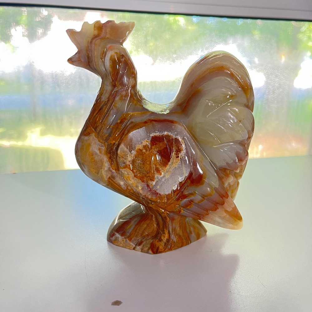 Unbranded Rooster Figurine S Brown Banded Onyx Hand Carved Stone Decor